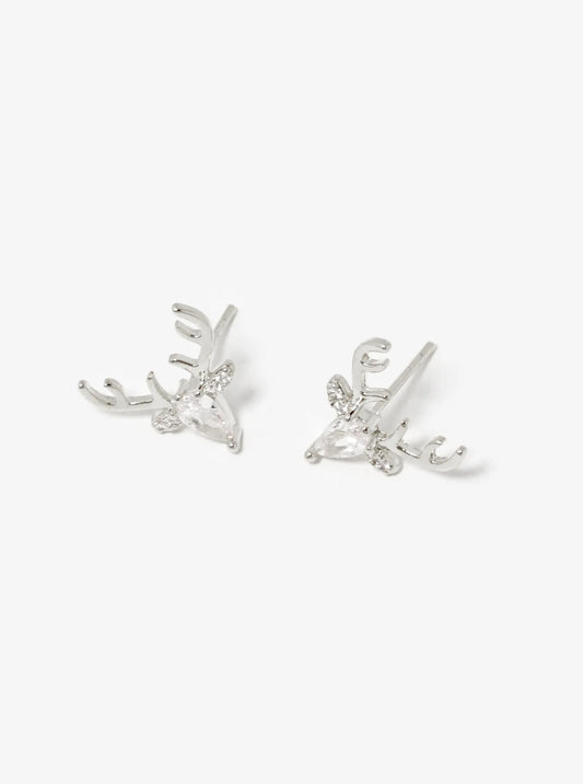 18K Gold Dipped CZ Deer Head Stud Earrings