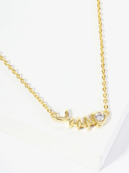 18K Gold Dipped CZ Eye Fishbone Pendant Necklace