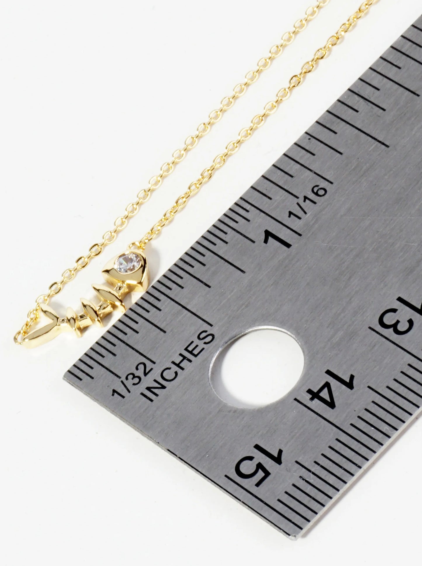 18K Gold Dipped CZ Eye Fishbone Pendant Necklace