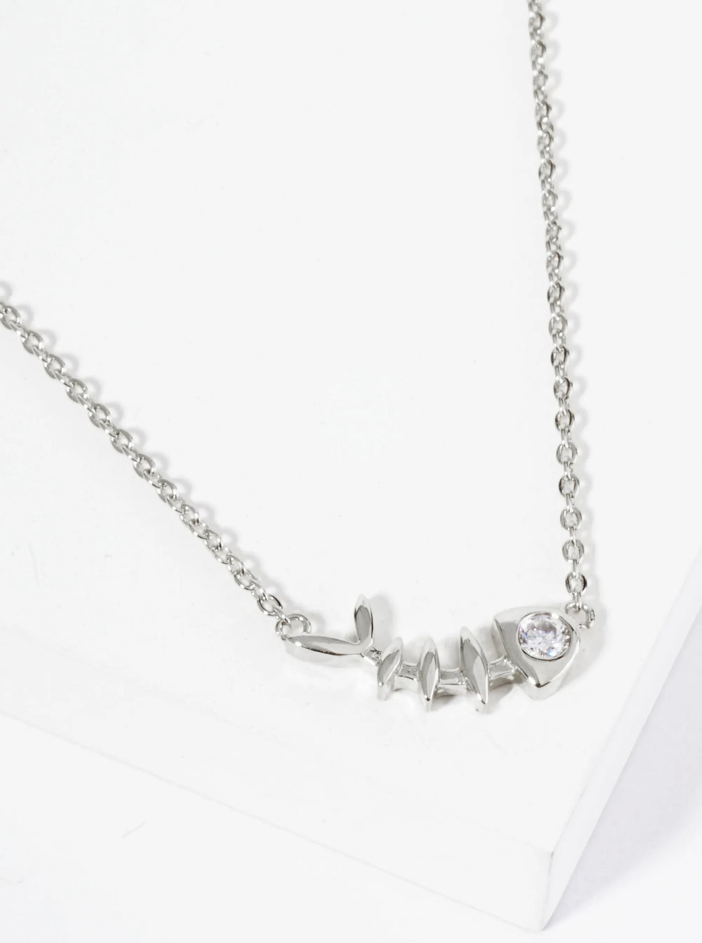 18K Gold Dipped CZ Eye Fishbone Pendant Necklace