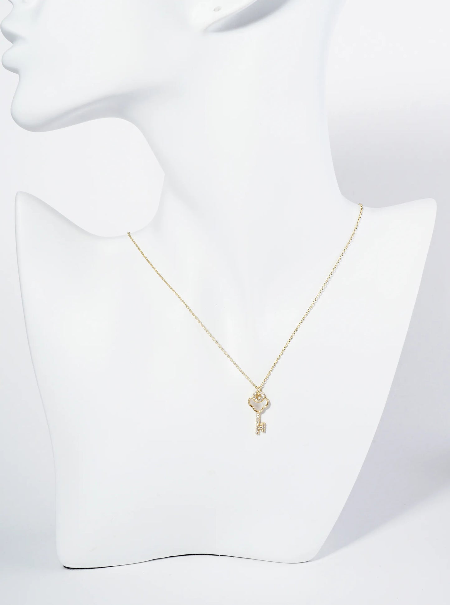 18K Gold Dipped CZ Mother Of Pearl Key Pendant Necklace