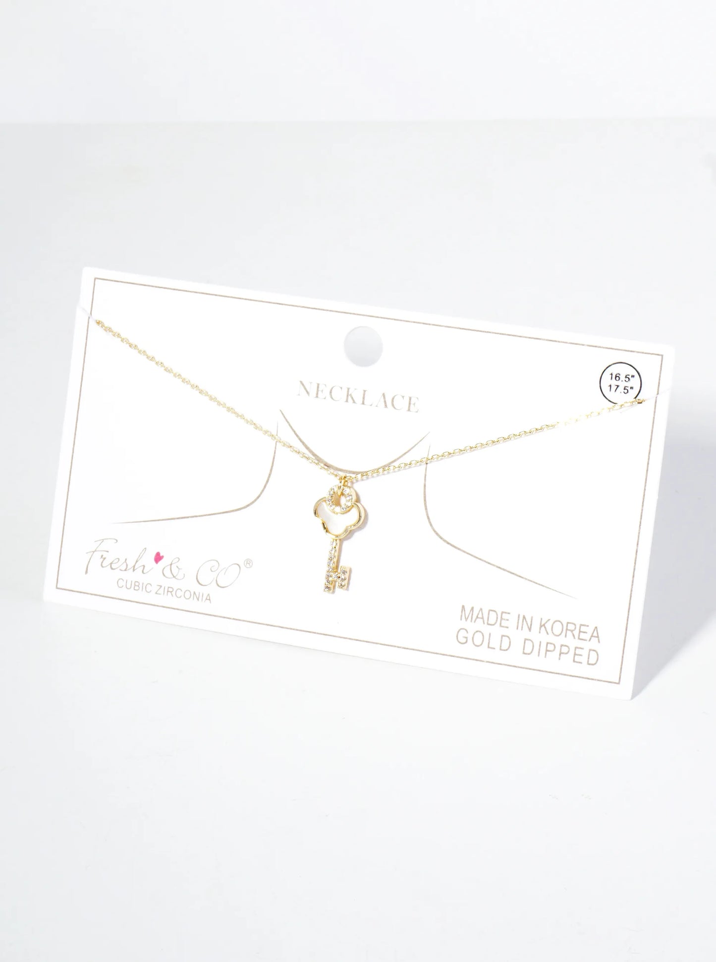 18K Gold Dipped CZ Mother Of Pearl Key Pendant Necklace