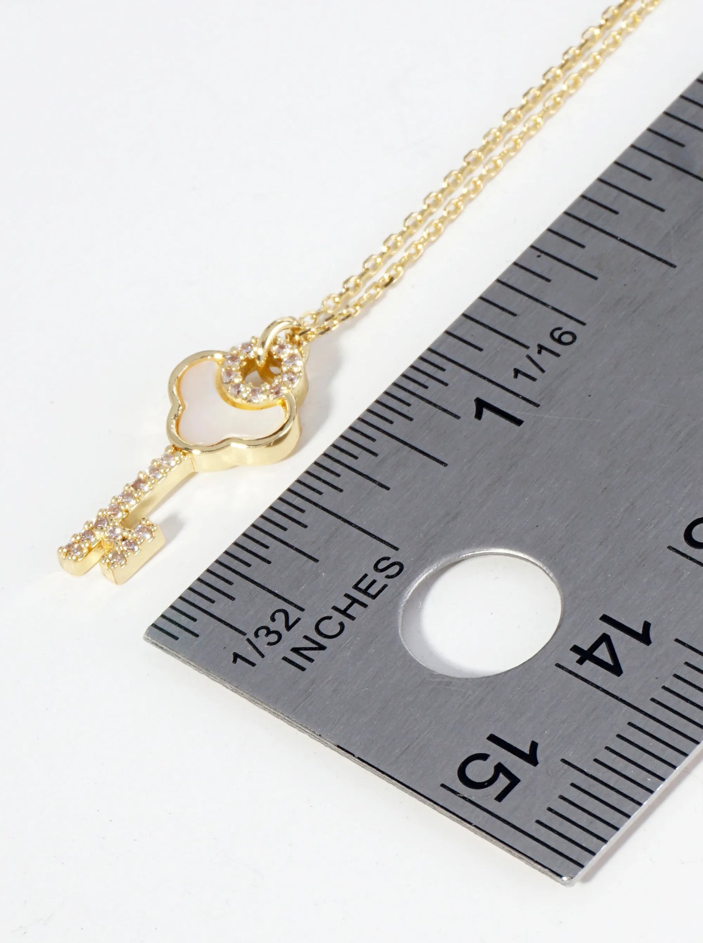 18K Gold Dipped CZ Mother Of Pearl Key Pendant Necklace