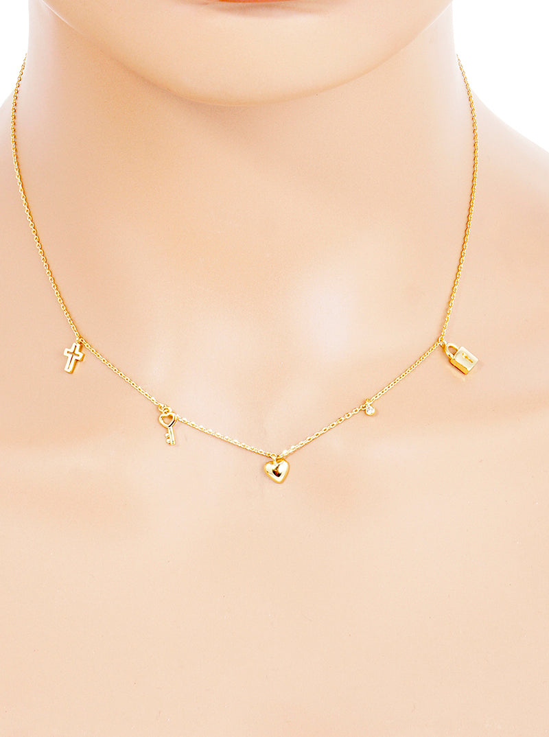 18K Gold Dipped CZ Multi Charms Delicate Necklace
