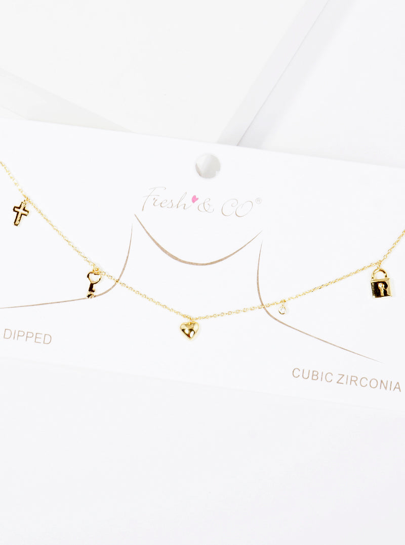 18K Gold Dipped CZ Multi Charms Delicate Necklace