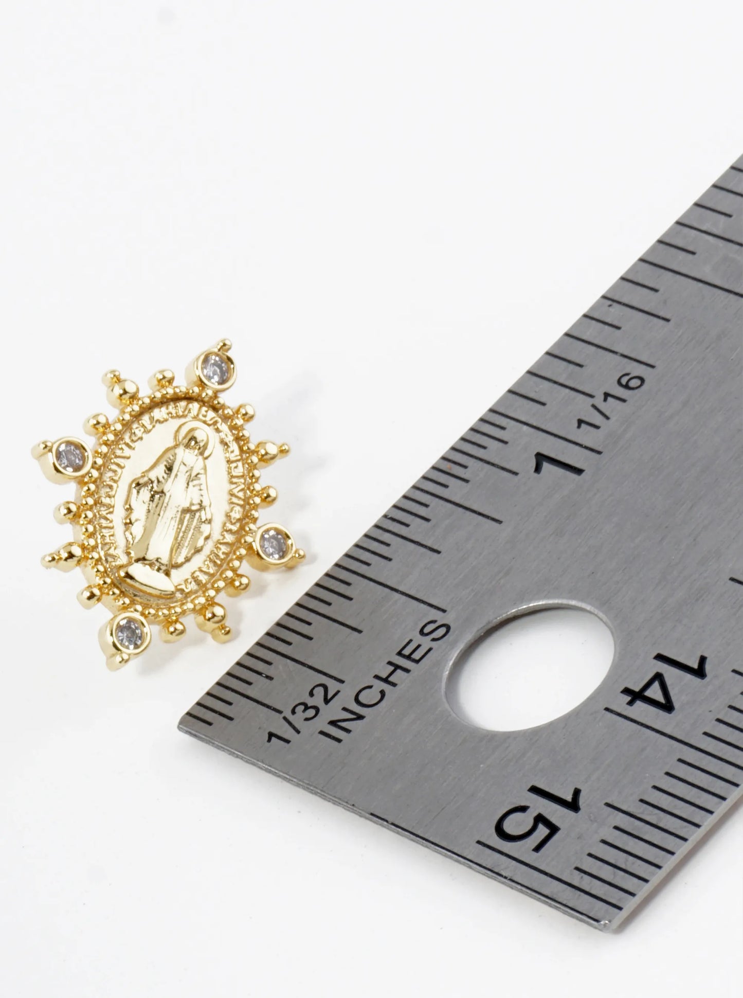 18K Gold Dipped CZ Oval Miraculous Medal Religious Stud Earrings