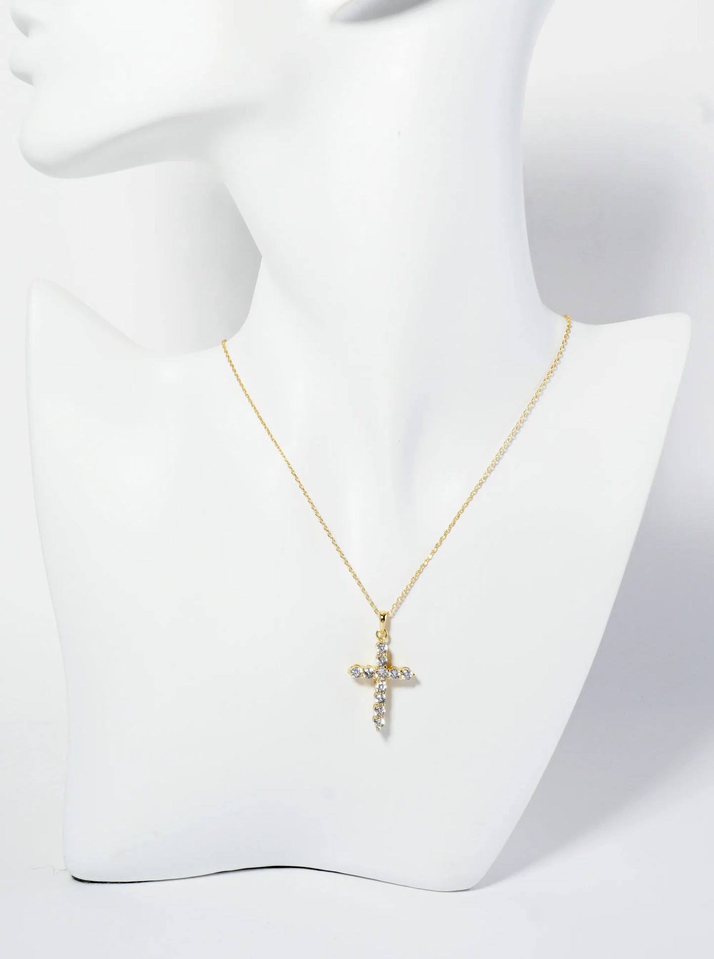 18K Gold Dipped CZ Pave 1 Inch Cross Pendant Necklace