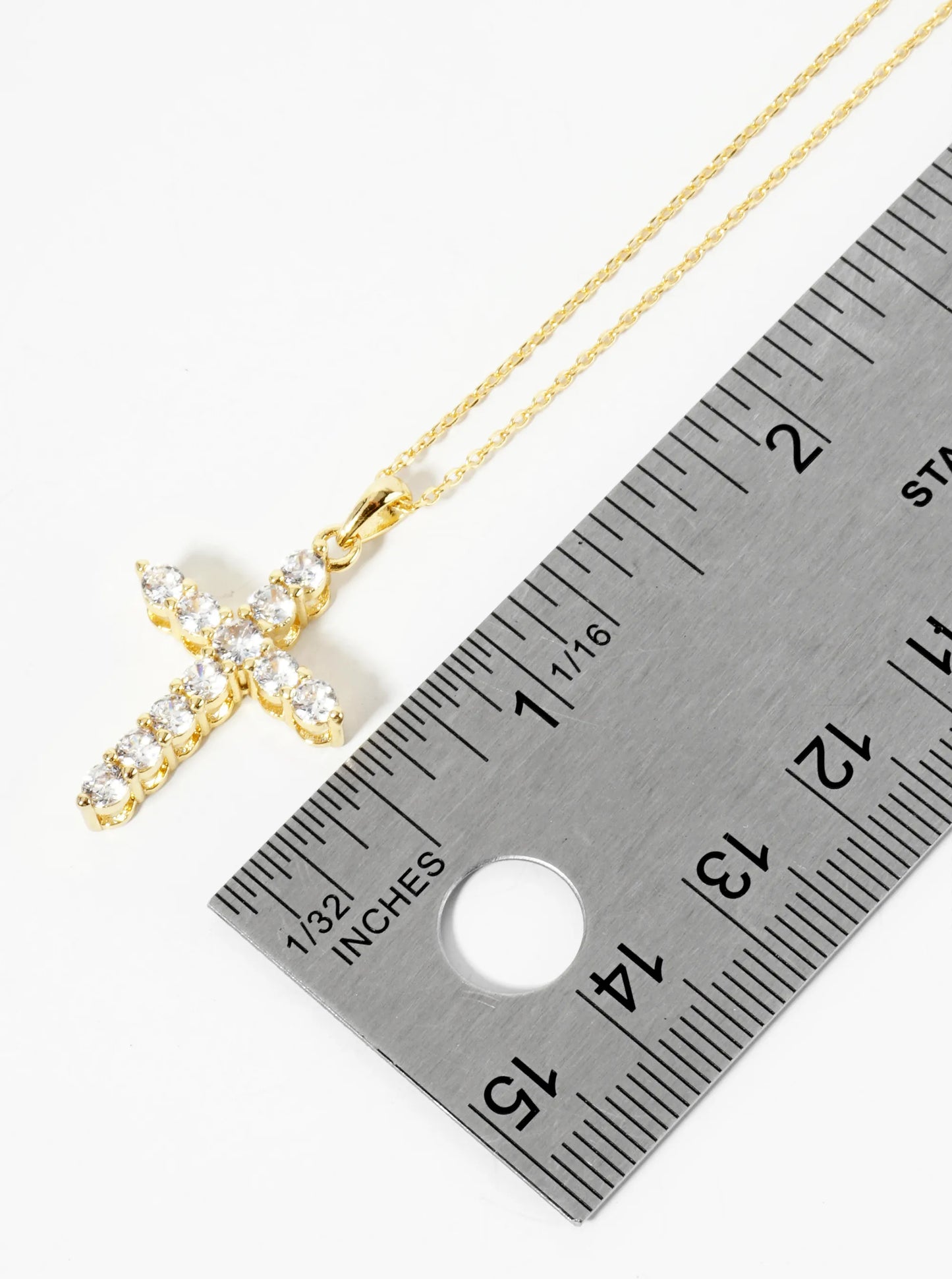 18K Gold Dipped CZ Pave 1 Inch Cross Pendant Necklace