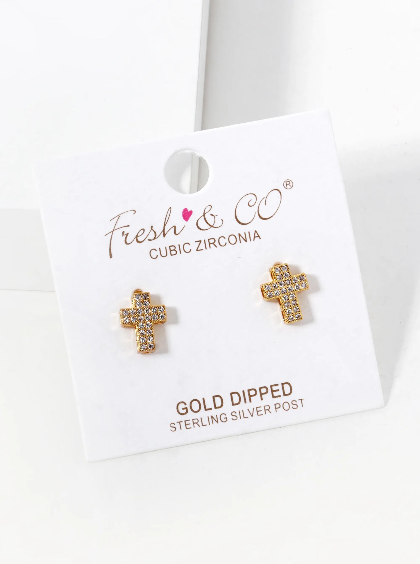 18K Gold Dipped CZ Pave 10mm Cross Stud Earrings
