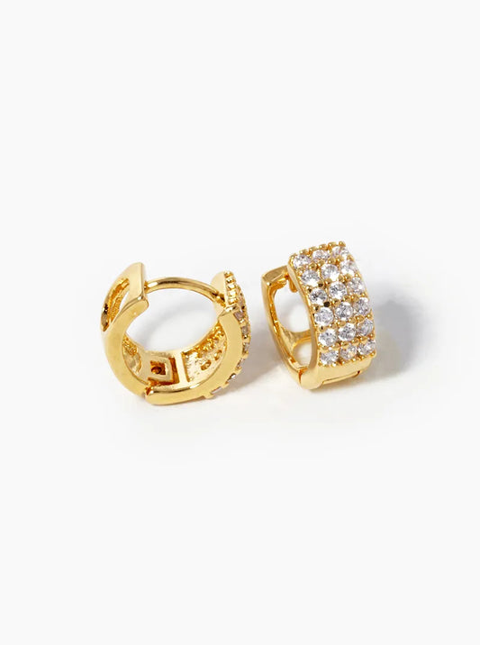 18K Gold Dipped CZ Pave 10mm Huggie Hoop Earrings