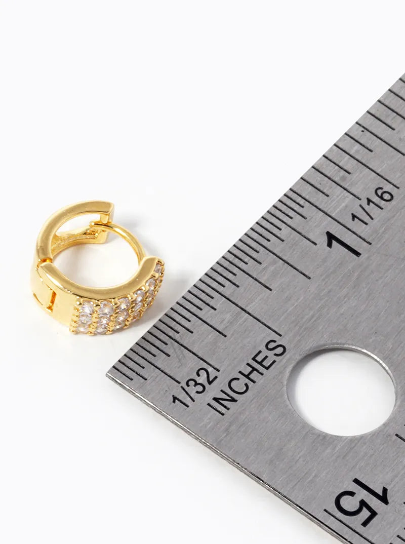 18K Gold Dipped CZ Pave 10mm Huggie Hoop Earrings