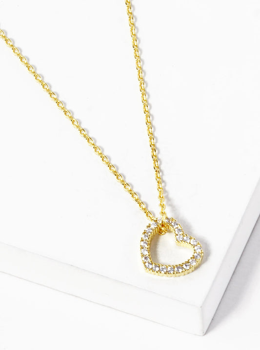 18K Gold Dipped CZ Pave 10mm Sideways Heart Pendant Necklace
