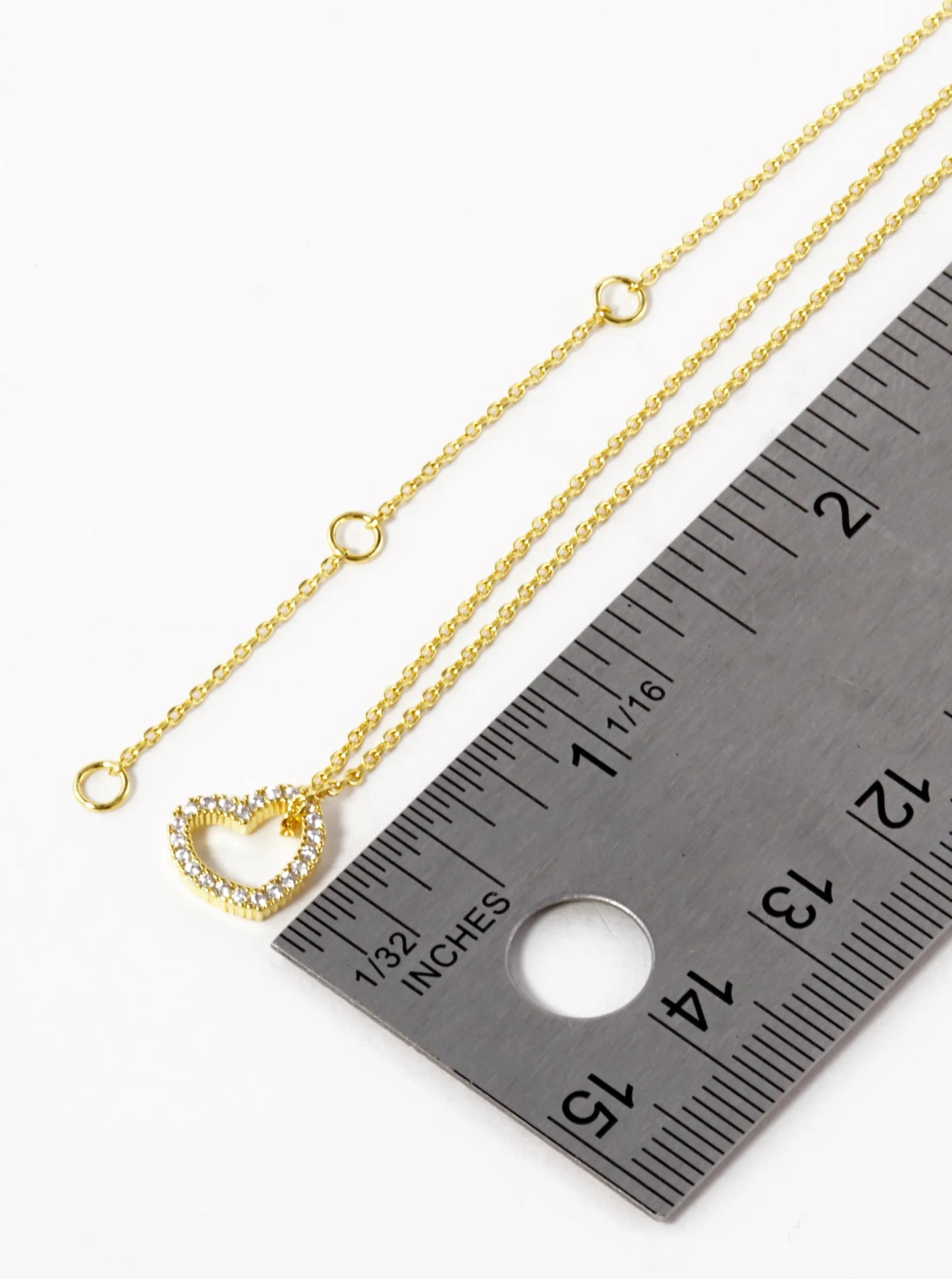 18K Gold Dipped CZ Pave 10mm Sideways Heart Pendant Necklace