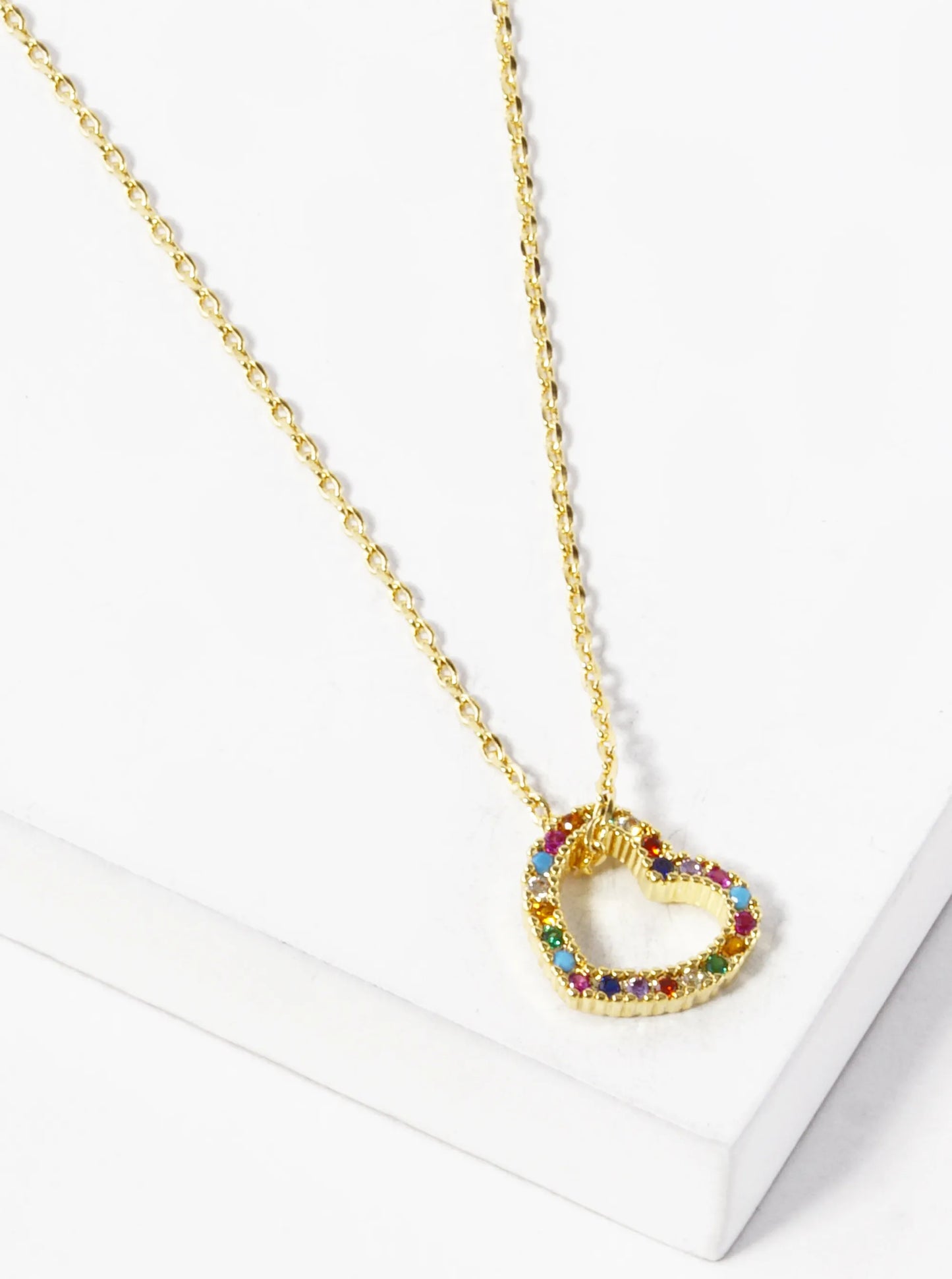 18K Gold Dipped CZ Pave 10mm Sideways Heart Pendant Necklace