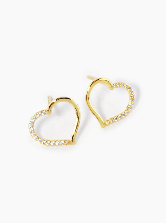 18K Gold Dipped CZ Pave 11mm Heart Stud Earrings