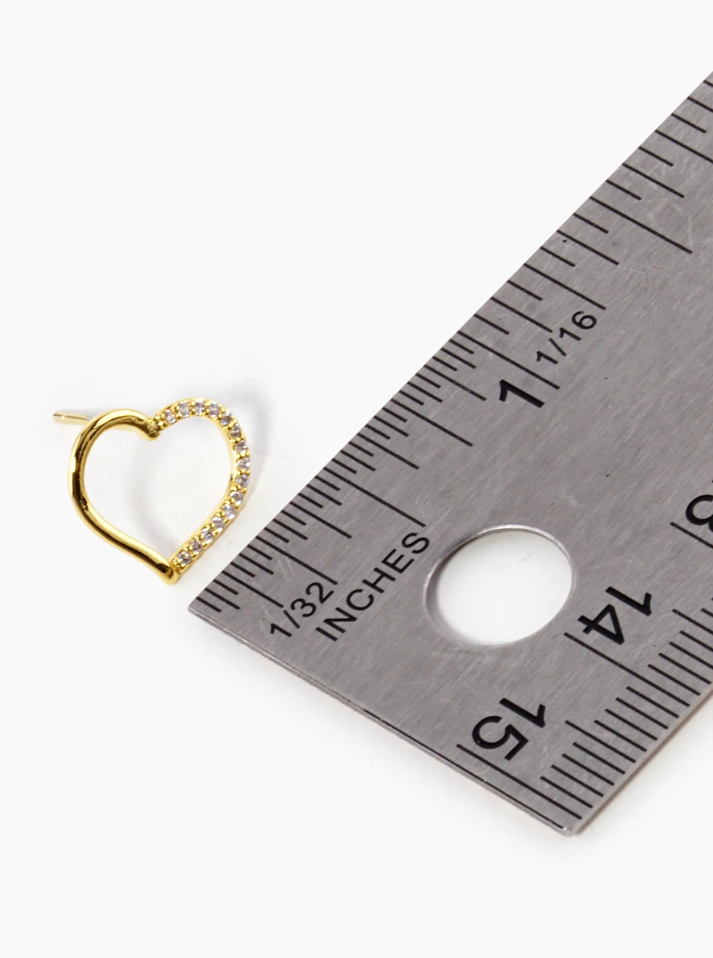 18K Gold Dipped CZ Pave 11mm Heart Stud Earrings
