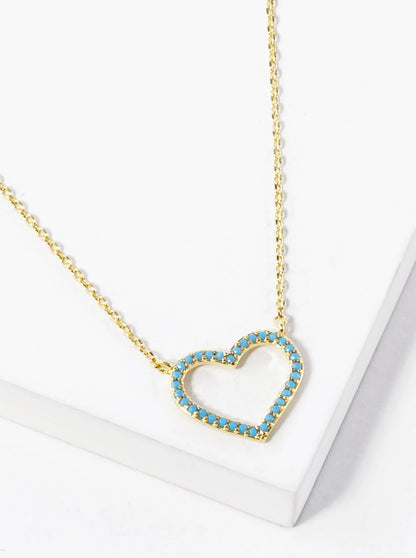 18K Gold Dipped CZ Pave 12mm Heart Pendant Necklace