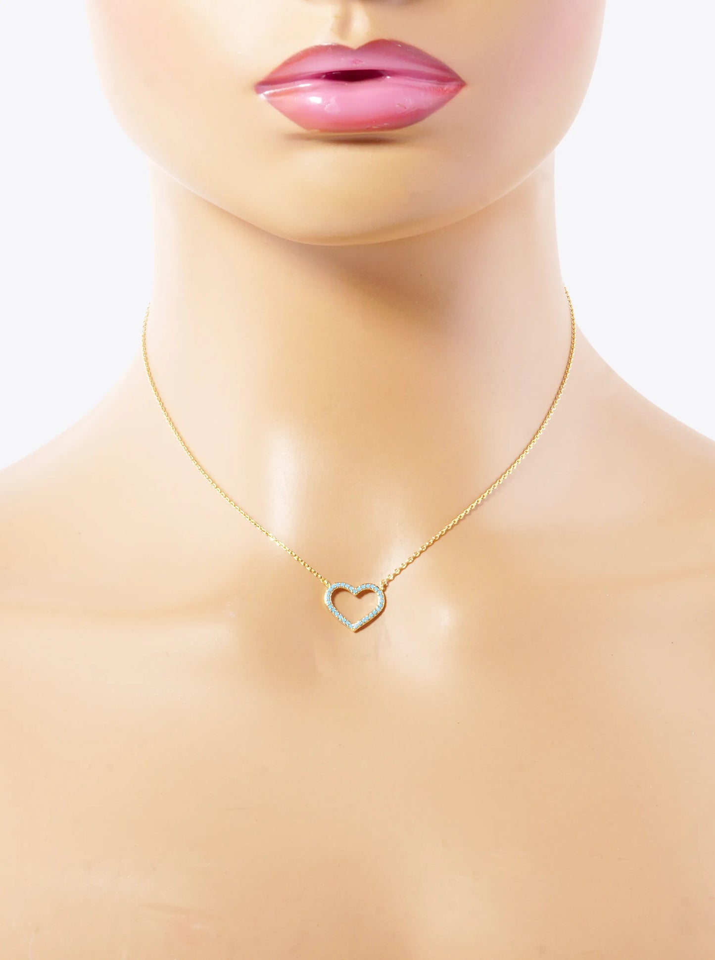 18K Gold Dipped CZ Pave 12mm Heart Pendant Necklace