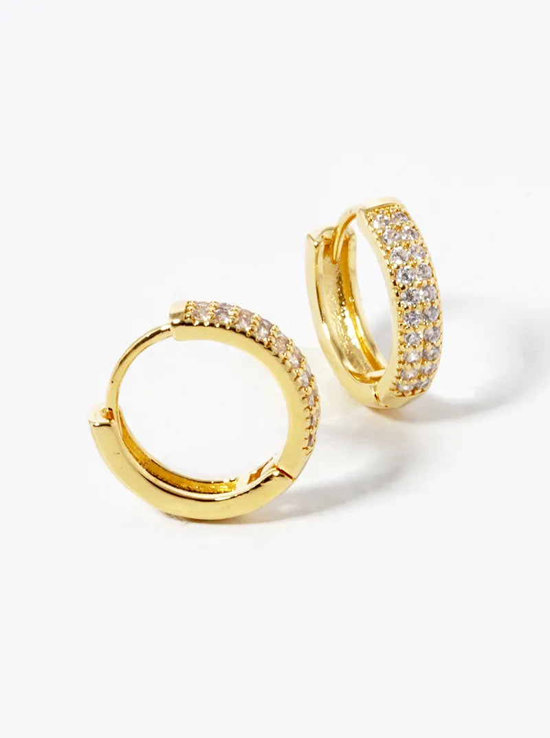 18K Gold Dipped CZ Pave 12mm Huggie Hoop Earrings