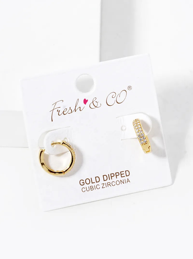 18K Gold Dipped CZ Pave 12mm Huggie Hoop Earrings