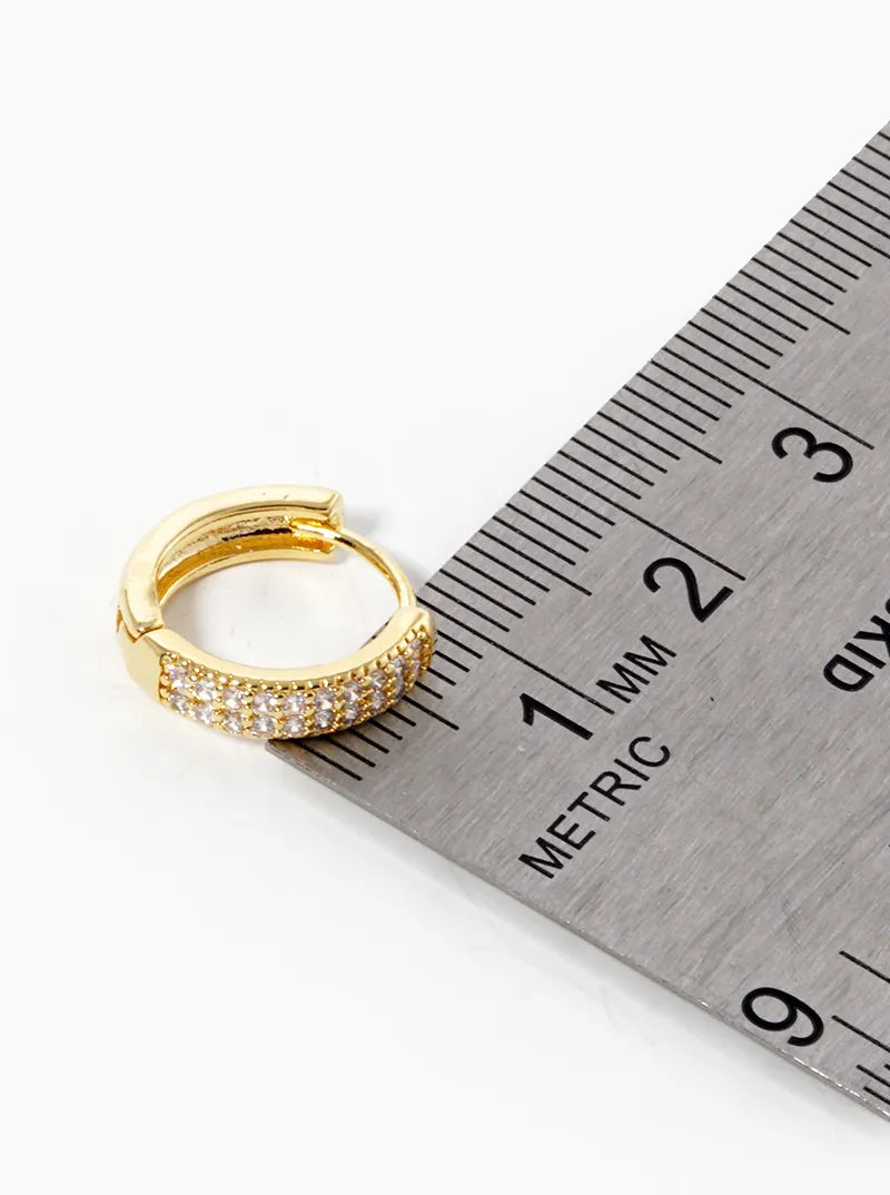 18K Gold Dipped CZ Pave 12mm Huggie Hoop Earrings