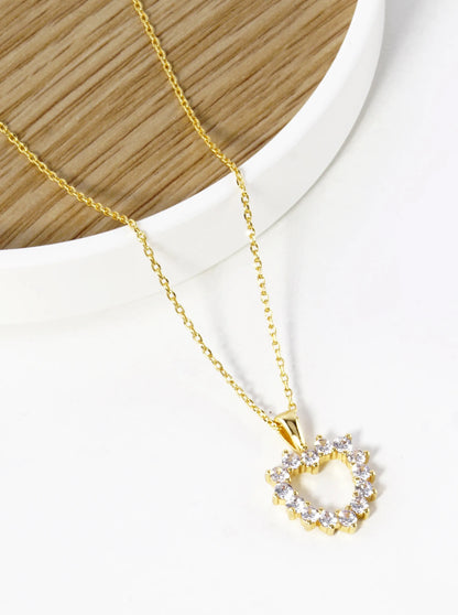 18K Gold Dipped CZ Pave 13mm Heart Pendant Necklace
