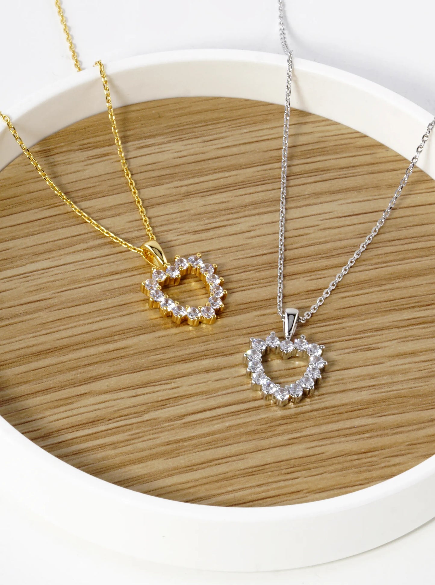 18K Gold Dipped CZ Pave 13mm Heart Pendant Necklace