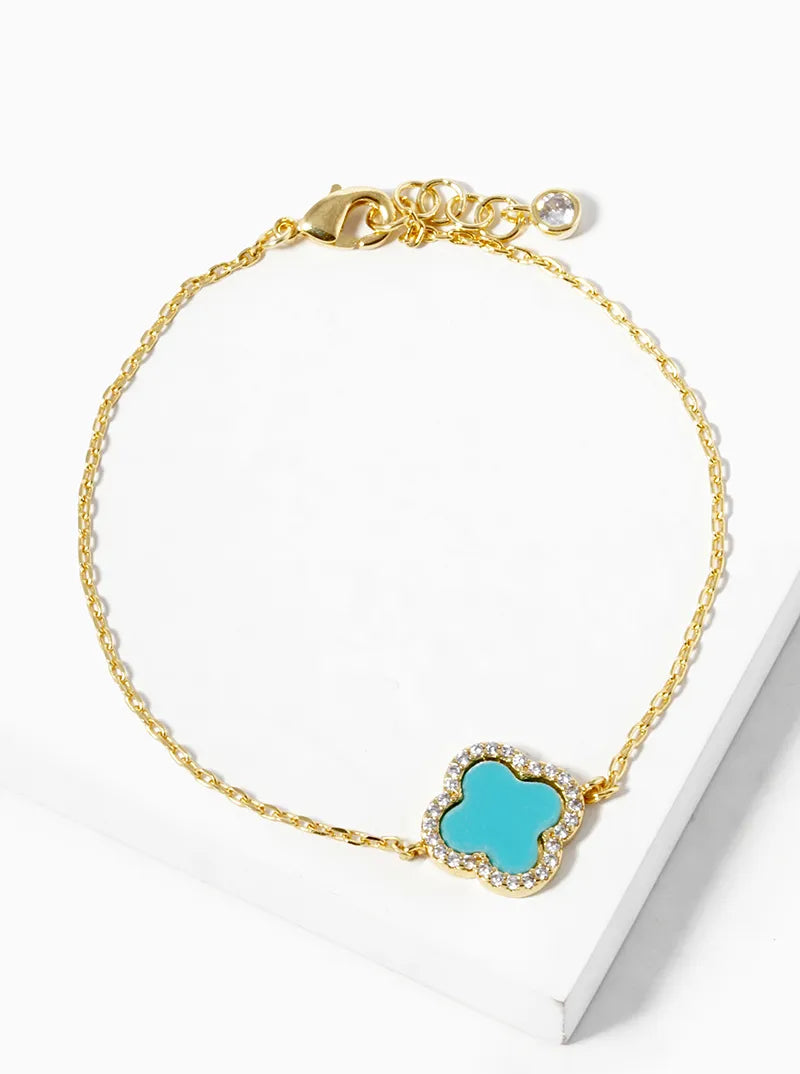 18K Gold Dipped CZ Pave 13mm Quatrefoil Bracelet