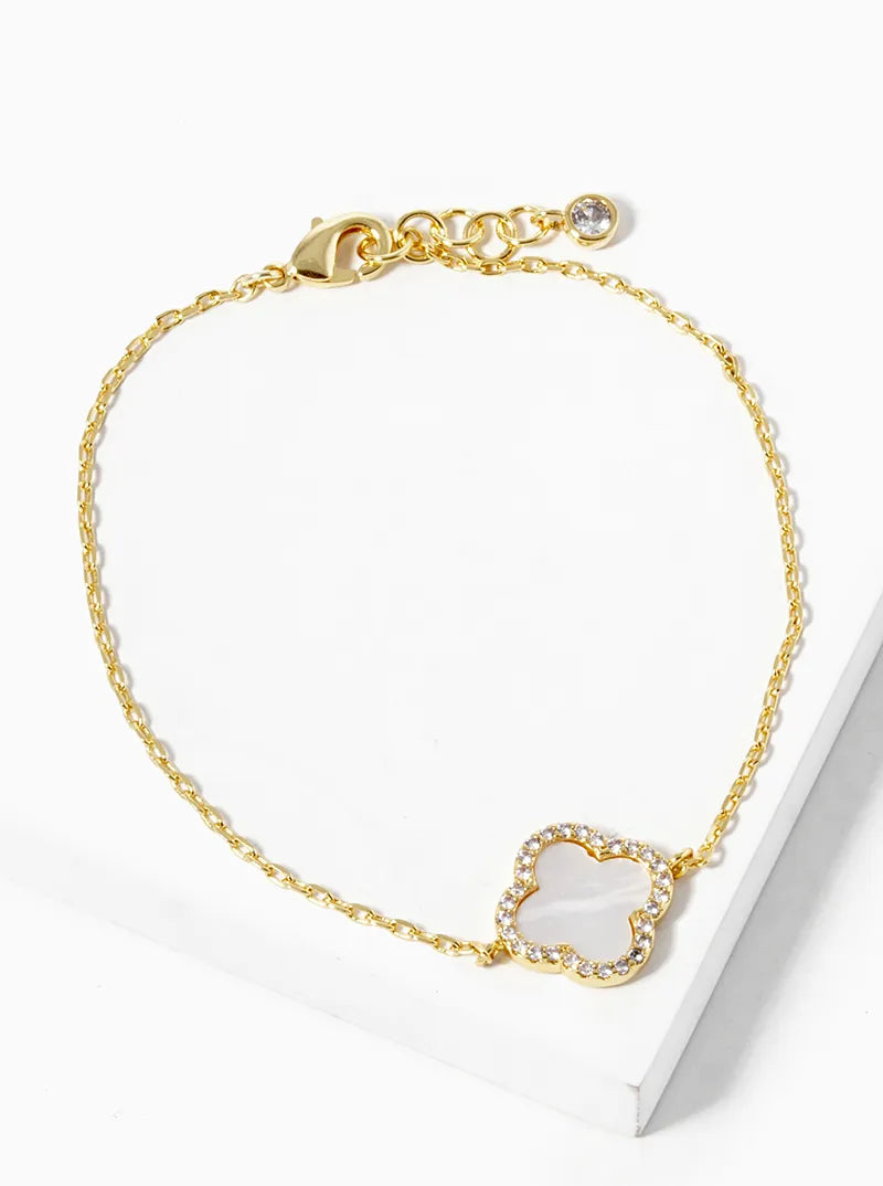 18K Gold Dipped CZ Pave 13mm Quatrefoil Bracelet
