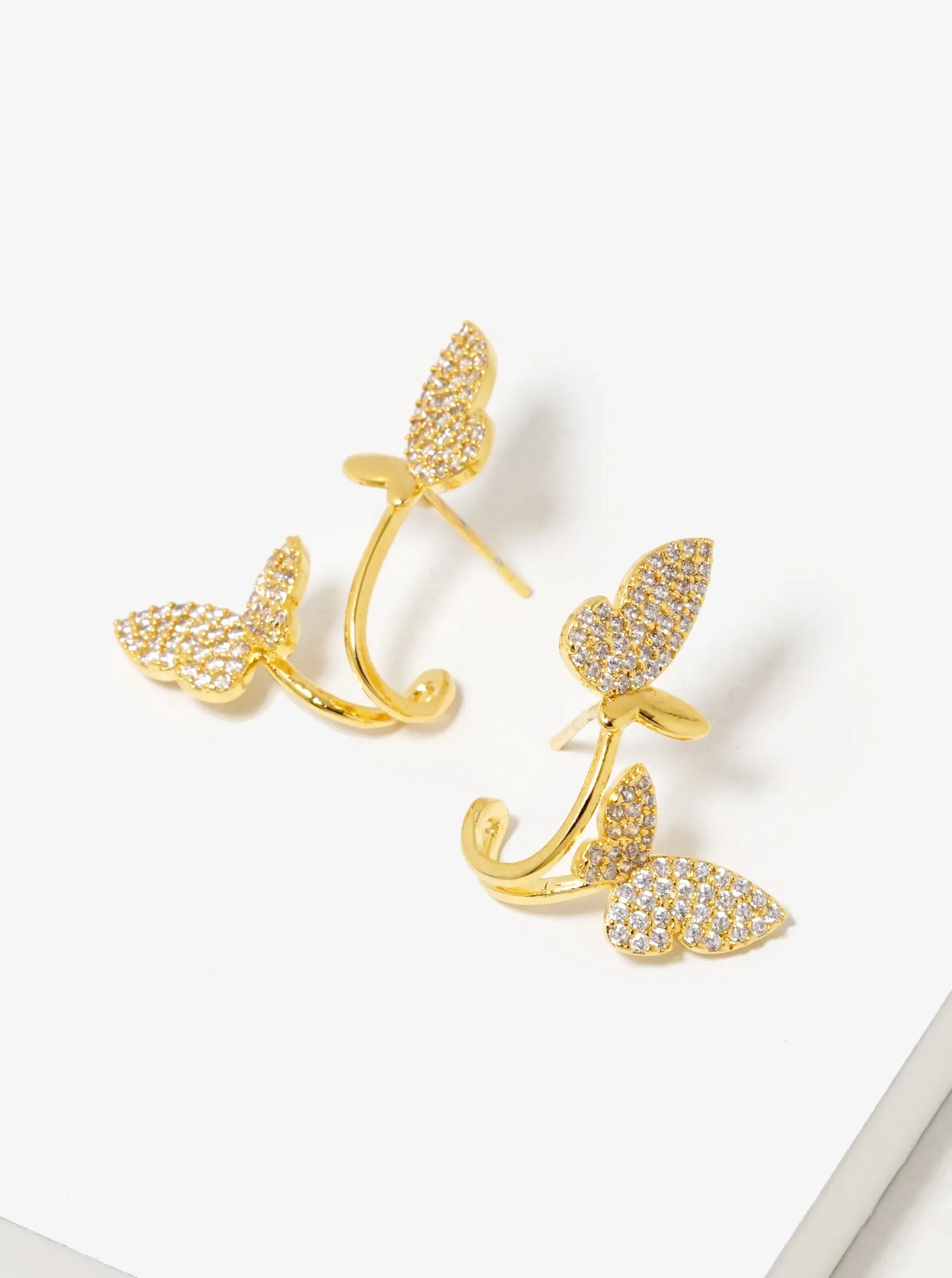 18K Gold Dipped CZ Pave 15mm Butterfly Stud Earrings