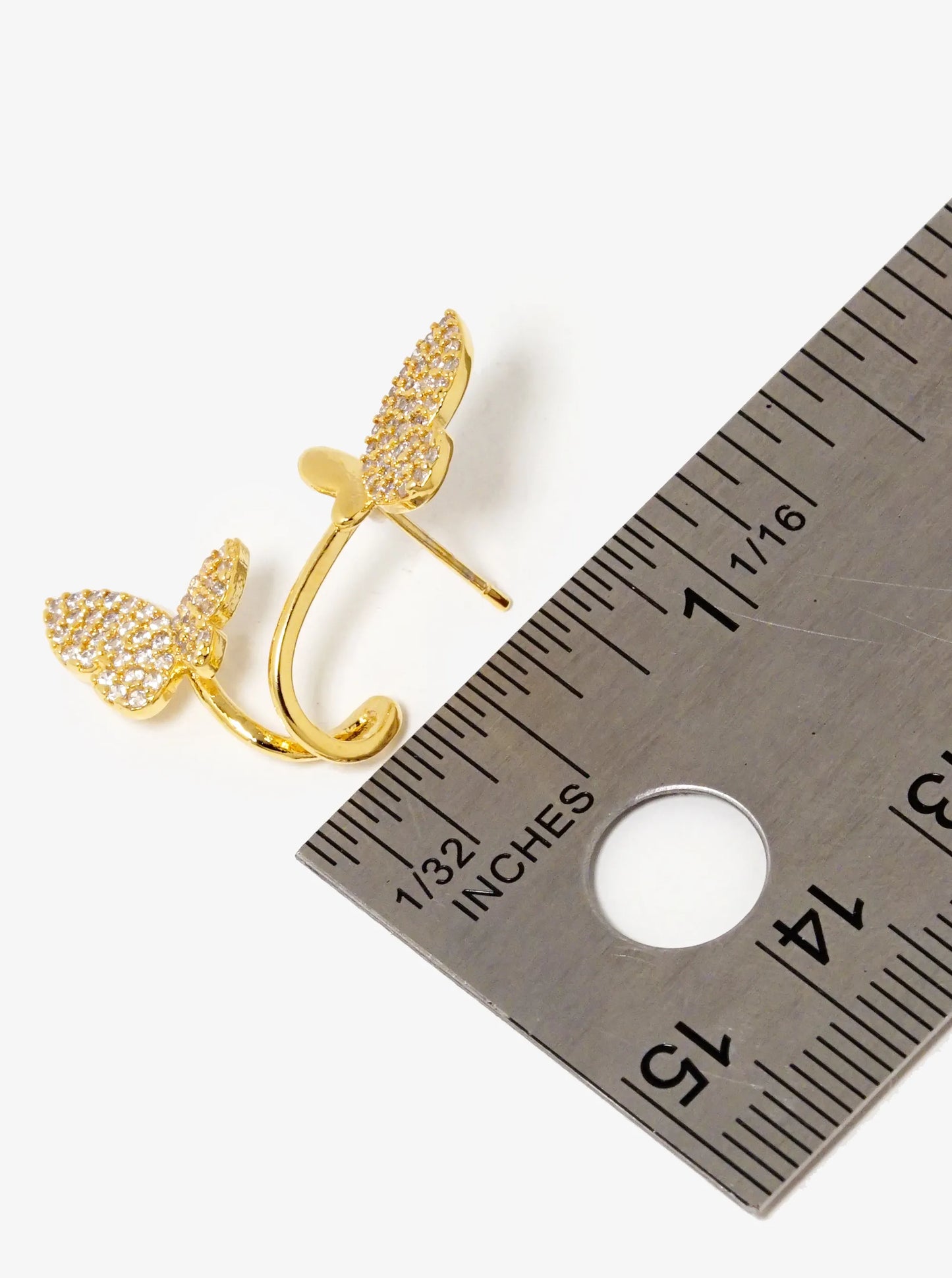 18K Gold Dipped CZ Pave 15mm Butterfly Stud Earrings