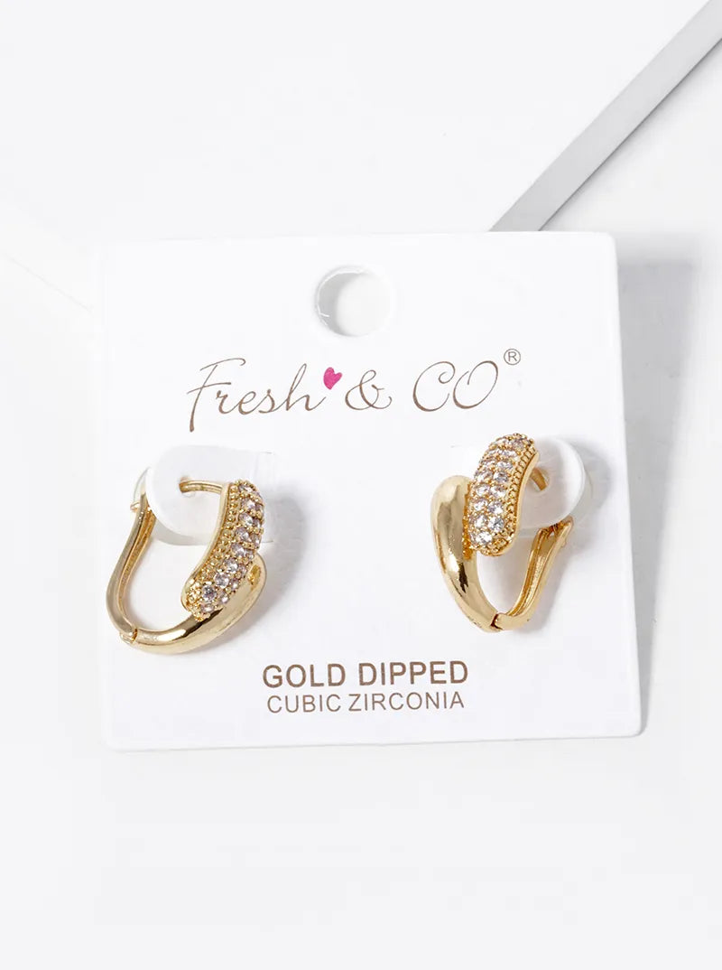 18K Gold Dipped CZ Pave 15mm Huggie Hoop Earrings