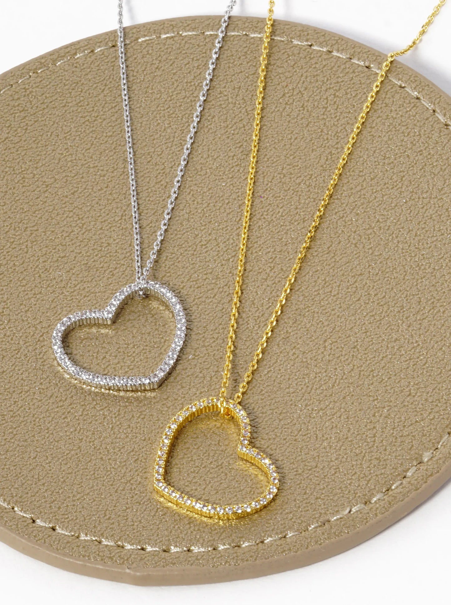 18K Gold Dipped CZ Pave 20mm Sideways Heart Pendant Necklace