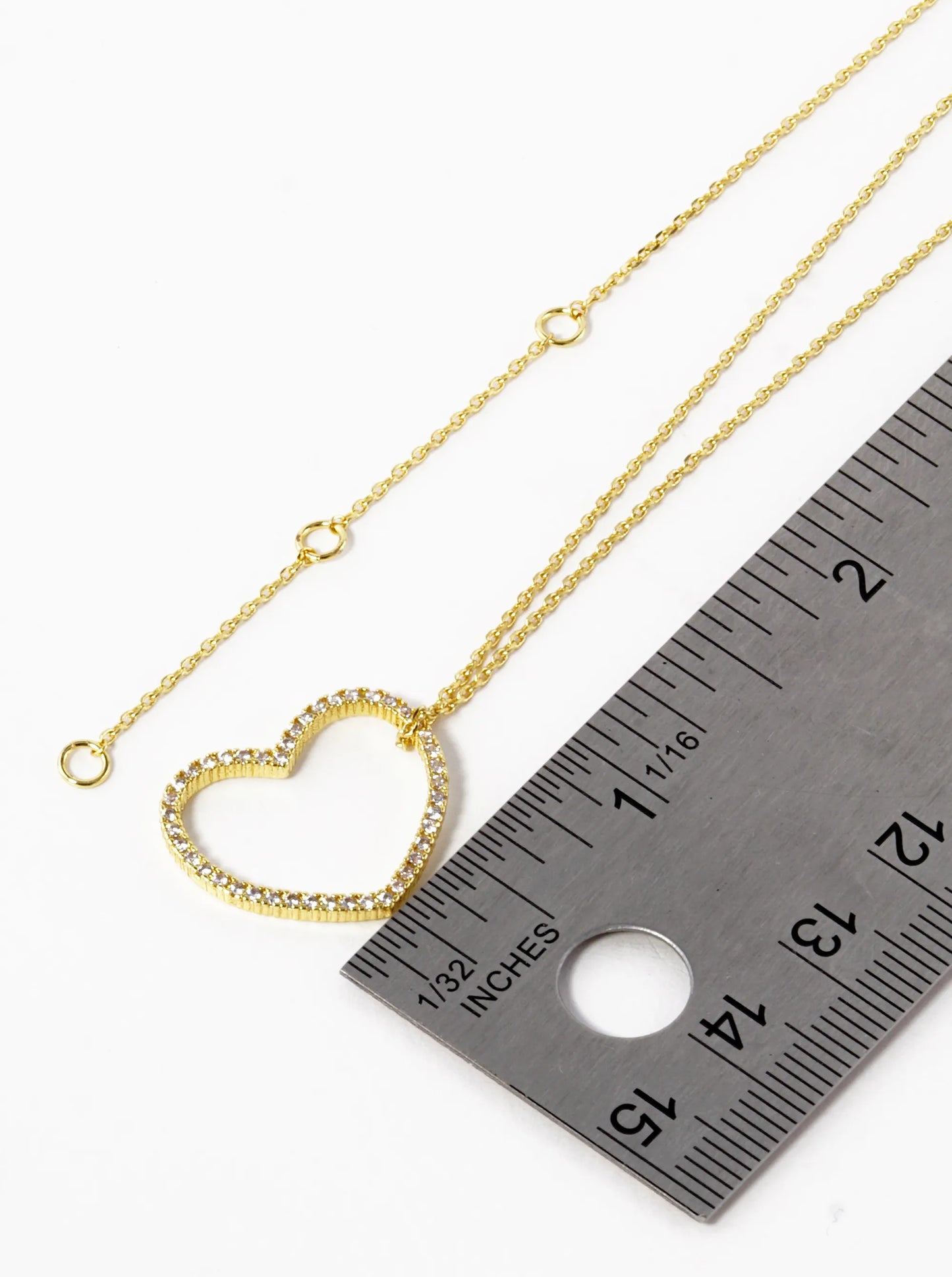 18K Gold Dipped CZ Pave 20mm Sideways Heart Pendant Necklace
