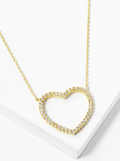 18K Gold Dipped CZ Pave 21mm Heart Pendant Necklace