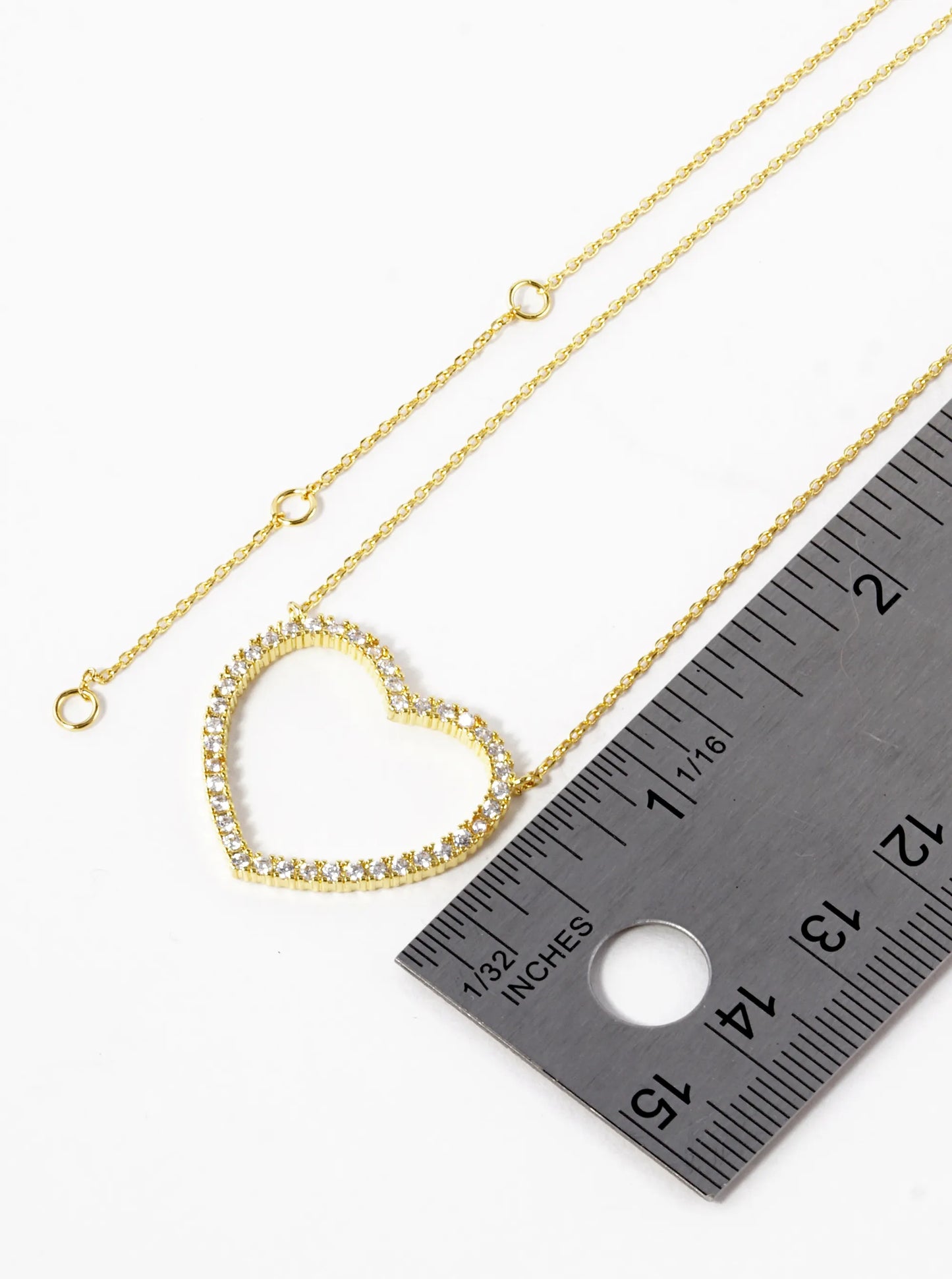 18K Gold Dipped CZ Pave 21mm Heart Pendant Necklace