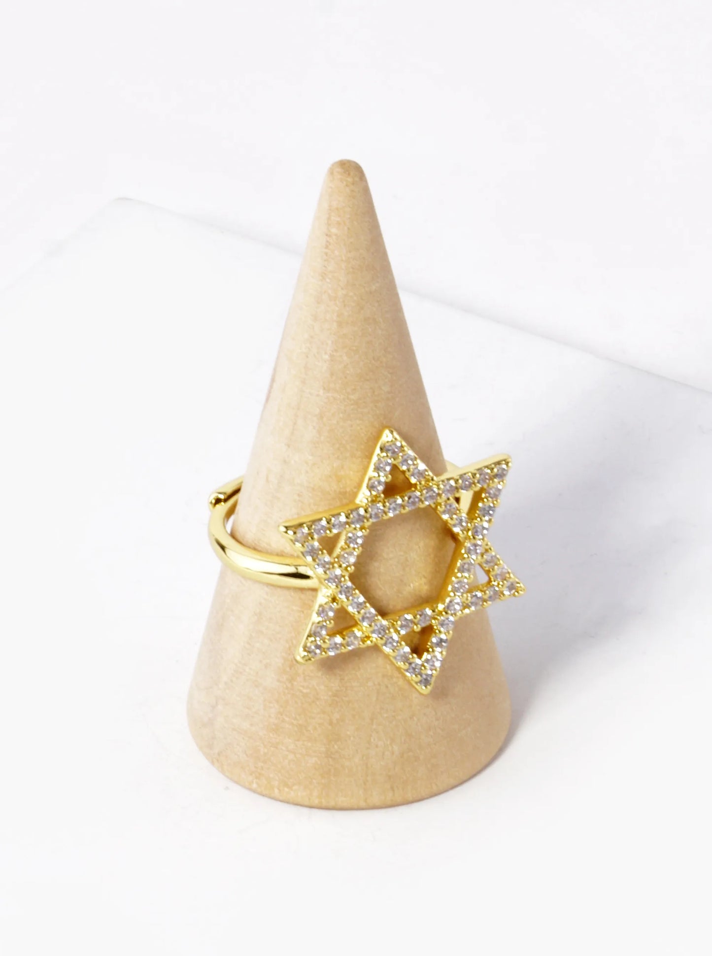 18K Gold Dipped CZ Pave 22mm Star Of David Adjustable Ring