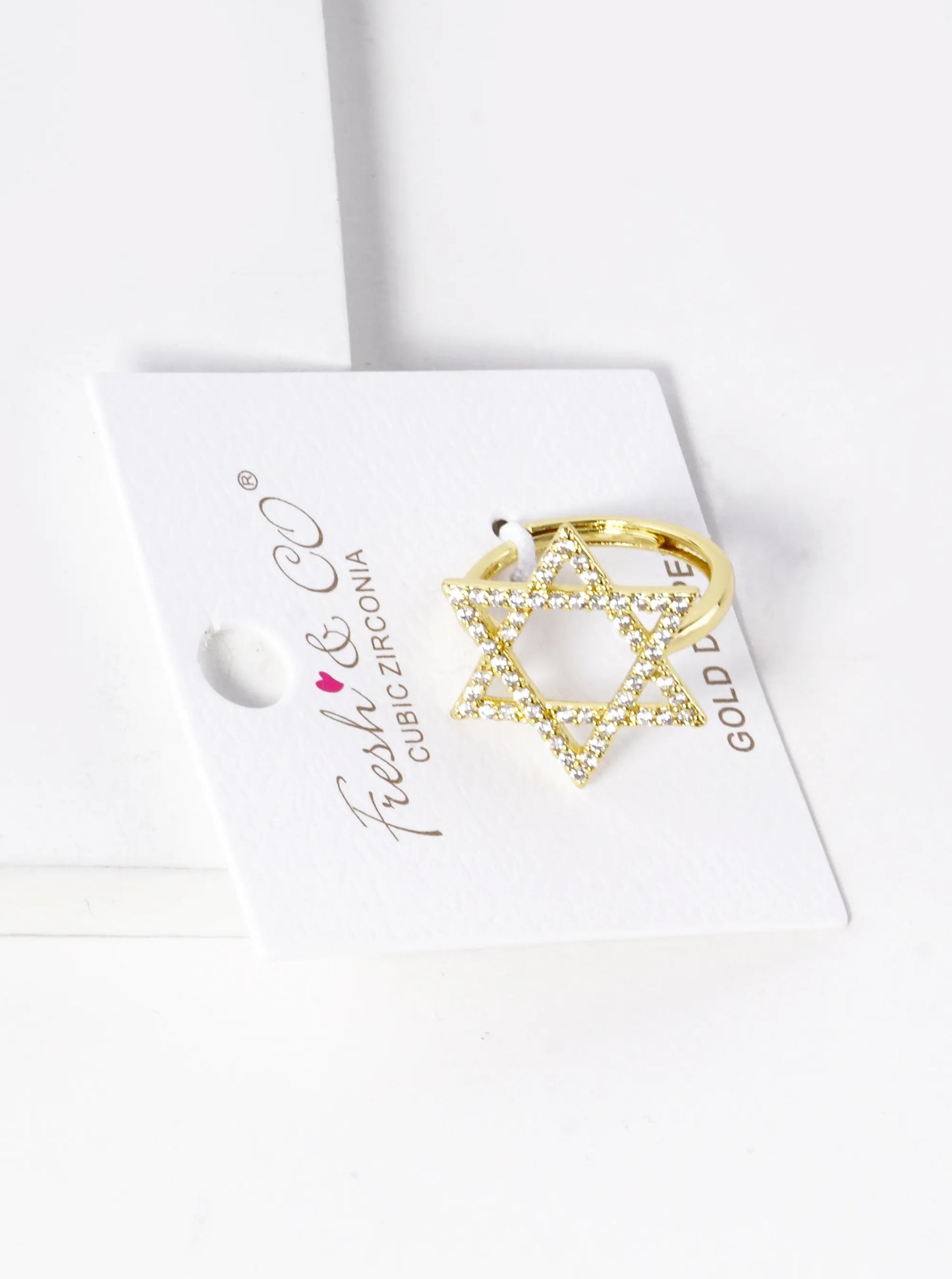 18K Gold Dipped CZ Pave 22mm Star Of David Adjustable Ring