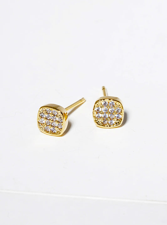 18K Gold Dipped CZ Pave 4mm Square Post Stud Earrings