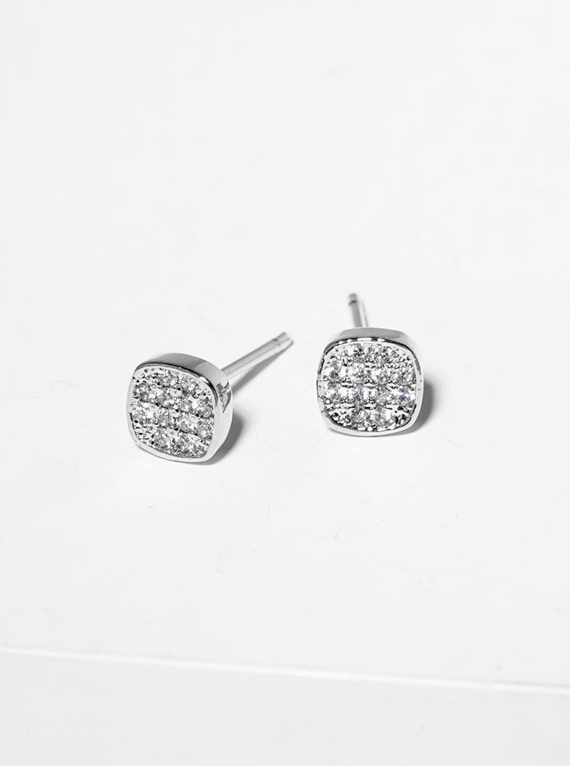 18K Gold Dipped CZ Pave 4mm Square Post Stud Earrings