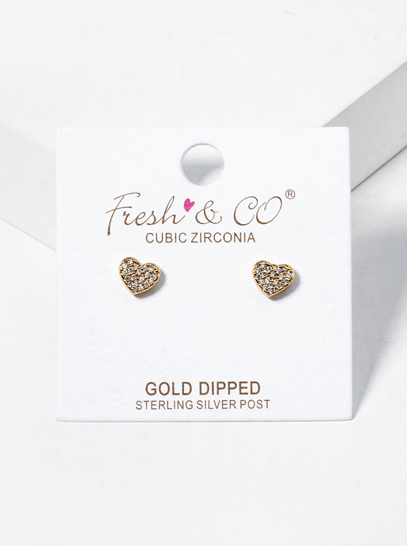 18K Gold Dipped CZ Pave 5mm Heart Post Stud Earrings