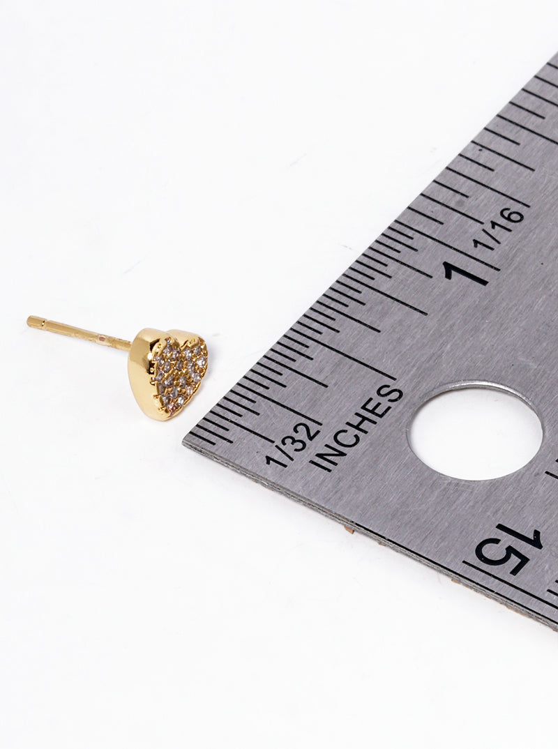 18K Gold Dipped CZ Pave 5mm Heart Post Stud Earrings