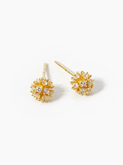 18K Gold Dipped CZ Pave 5mm Snowball Stud Earrings