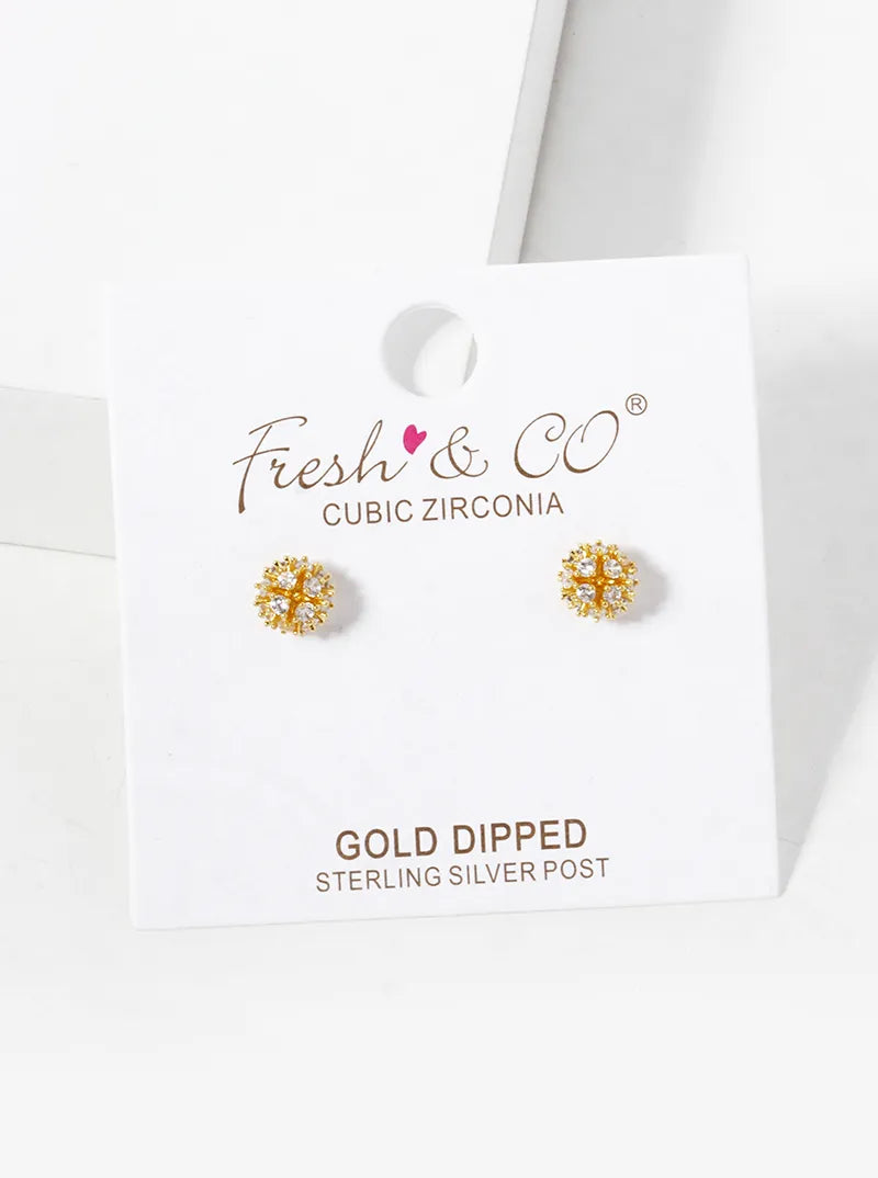18K Gold Dipped CZ Pave 5mm Snowball Stud Earrings