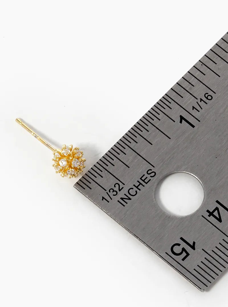 18K Gold Dipped CZ Pave 5mm Snowball Stud Earrings