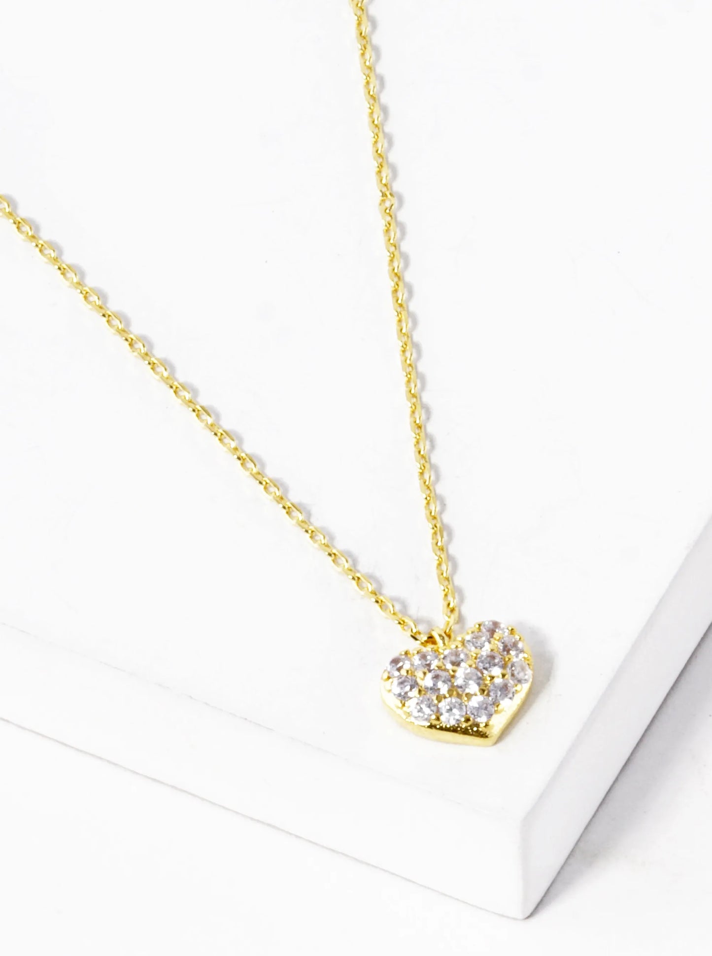 18K Gold Dipped CZ Pave 6mm Heart Pendant Necklace