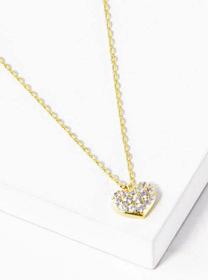 18K Gold Dipped CZ Pave 6mm Heart Pendant Necklace