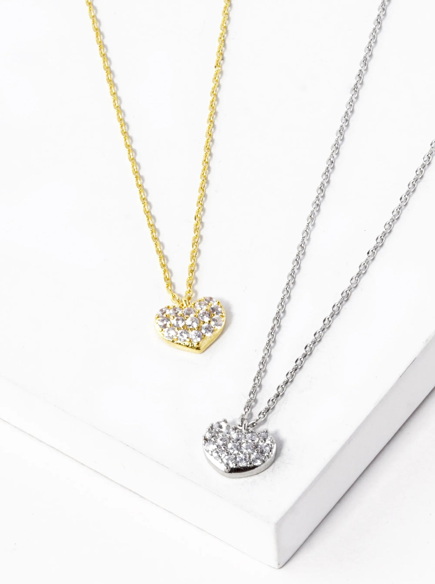 18K Gold Dipped CZ Pave 6mm Heart Pendant Necklace