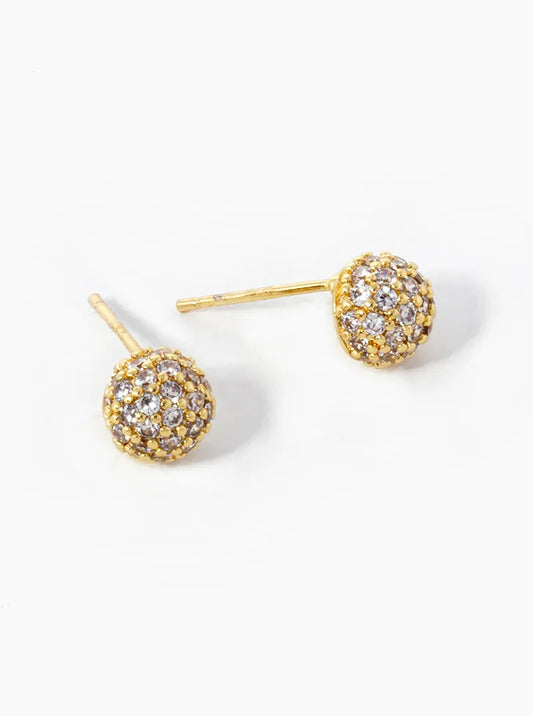 18K Gold Dipped CZ Pave 6mm Hemisphere Stud Earrings