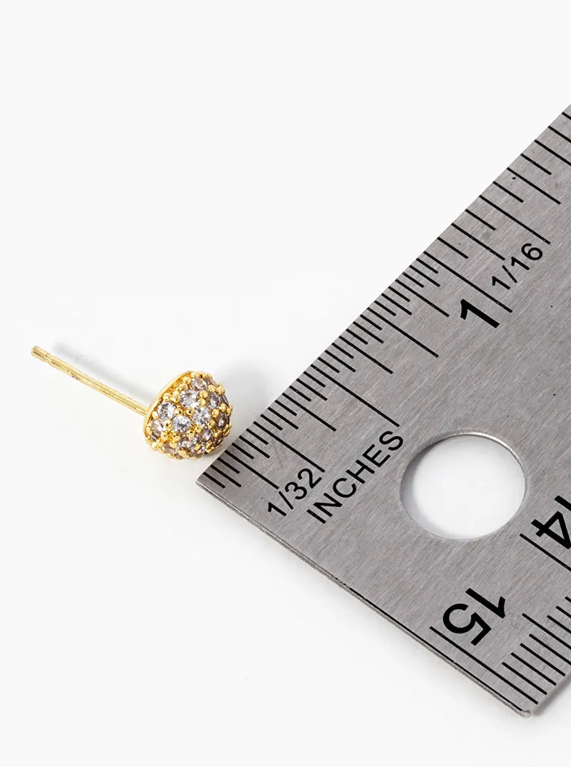 18K Gold Dipped CZ Pave 6mm Hemisphere Stud Earrings